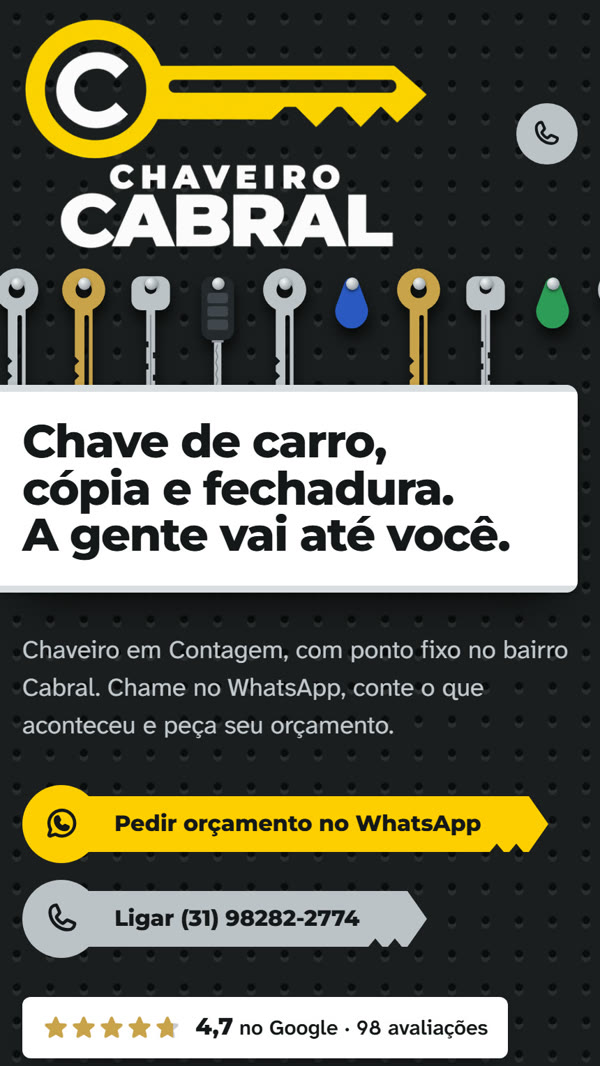 Página do Chaveiro Cabral